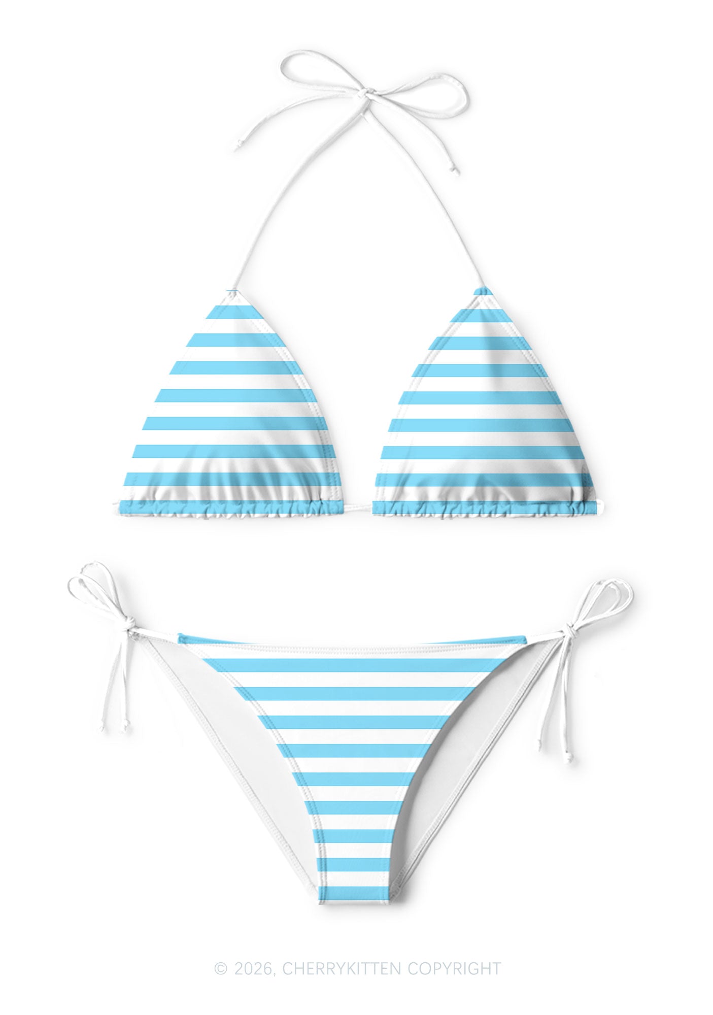 Blue And White Stripes Y2K Print Bikini Set Cherrykitten