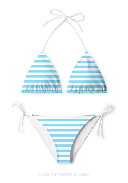 Blue And White Stripes Y2K Print Bikini Set Cherrykitten