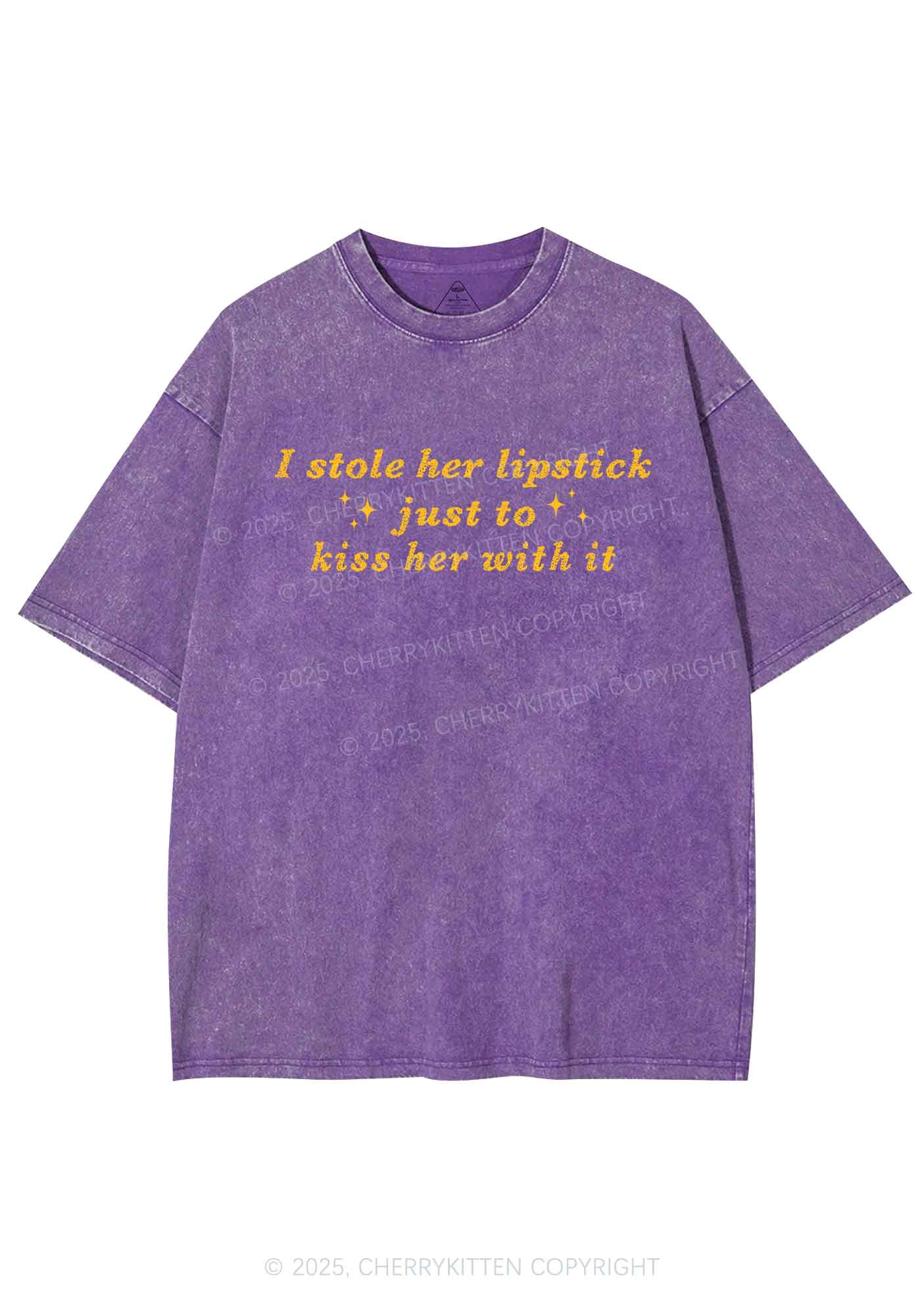 I Stole Her Lipstick Pride Y2K Shirts Washed Tee Cherrykitten