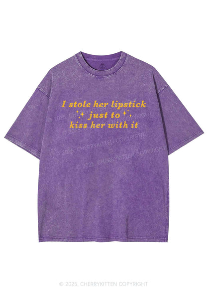 I Stole Her Lipstick Pride Y2K Shirts Washed Tee Cherrykitten
