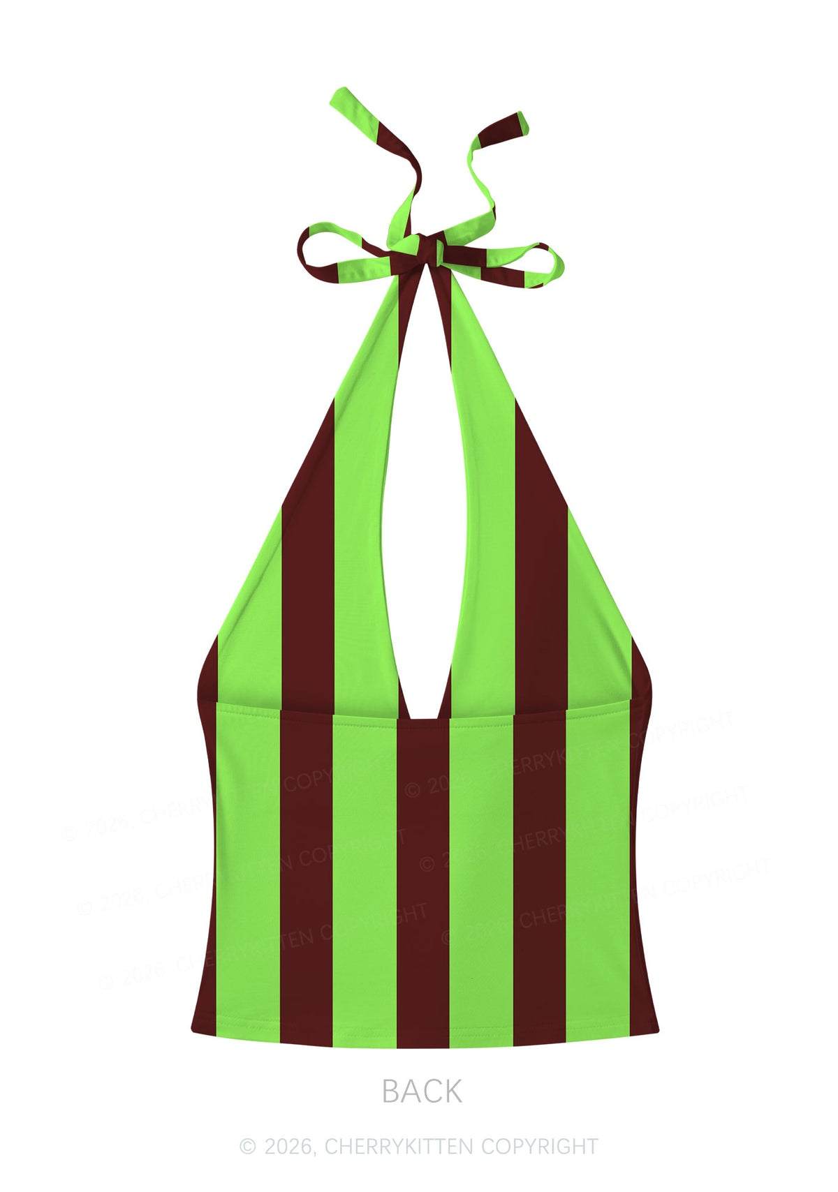 Green Brown Stripes Y2K Print Halter Deep V Neck Cami Cherrykitten