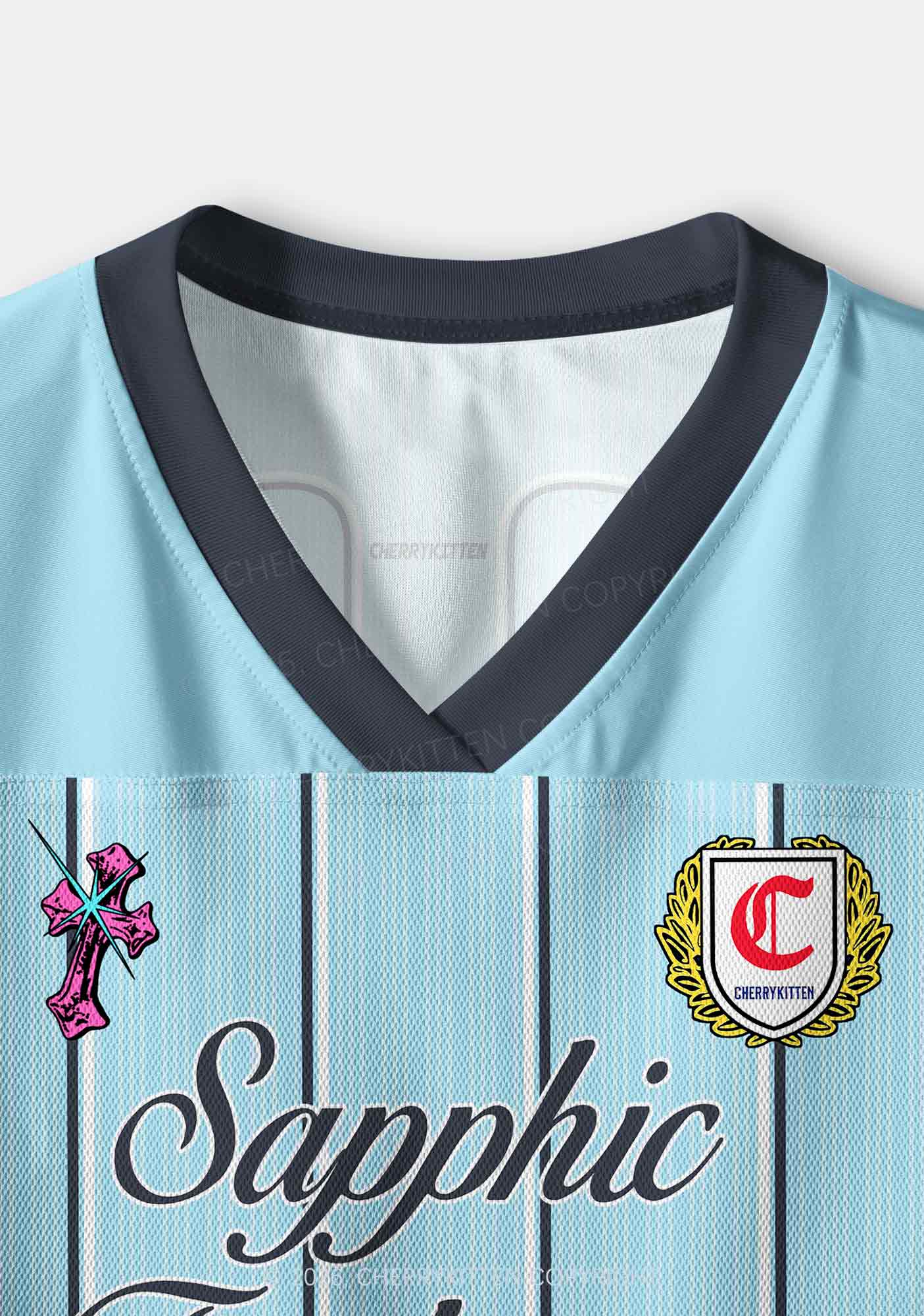 Light Blue Sapphic Tendencies Pride Y2K Crop Sport Jersey Shirts Cherrykitten