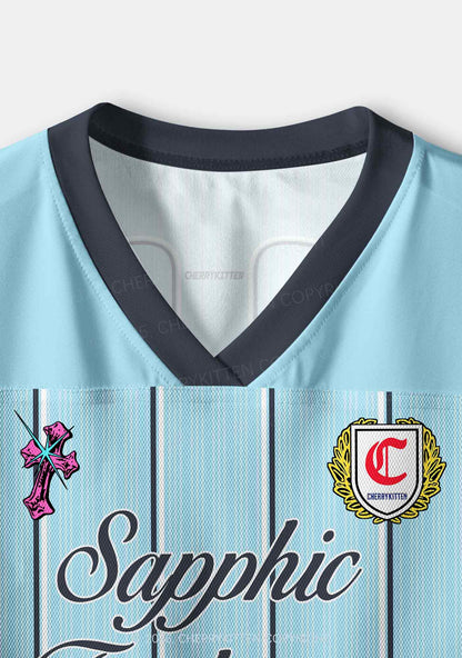 Light Blue Sapphic Tendencies Pride Y2K Crop Sport Jersey Shirts Cherrykitten
