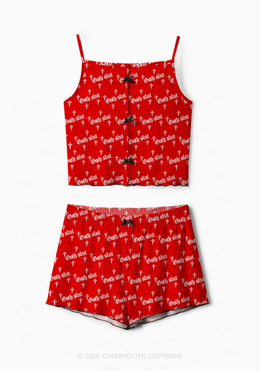 Halloween Goth Slxt Y2K Print Cami Shorts Pajama Set Cherrykitten