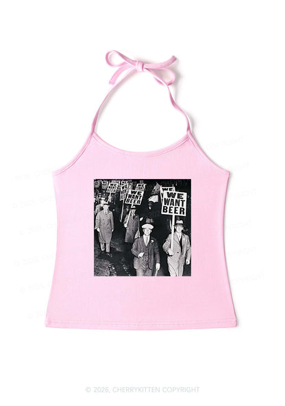 We Want Beer Y2K Halter Neck Cami Cherrykitten