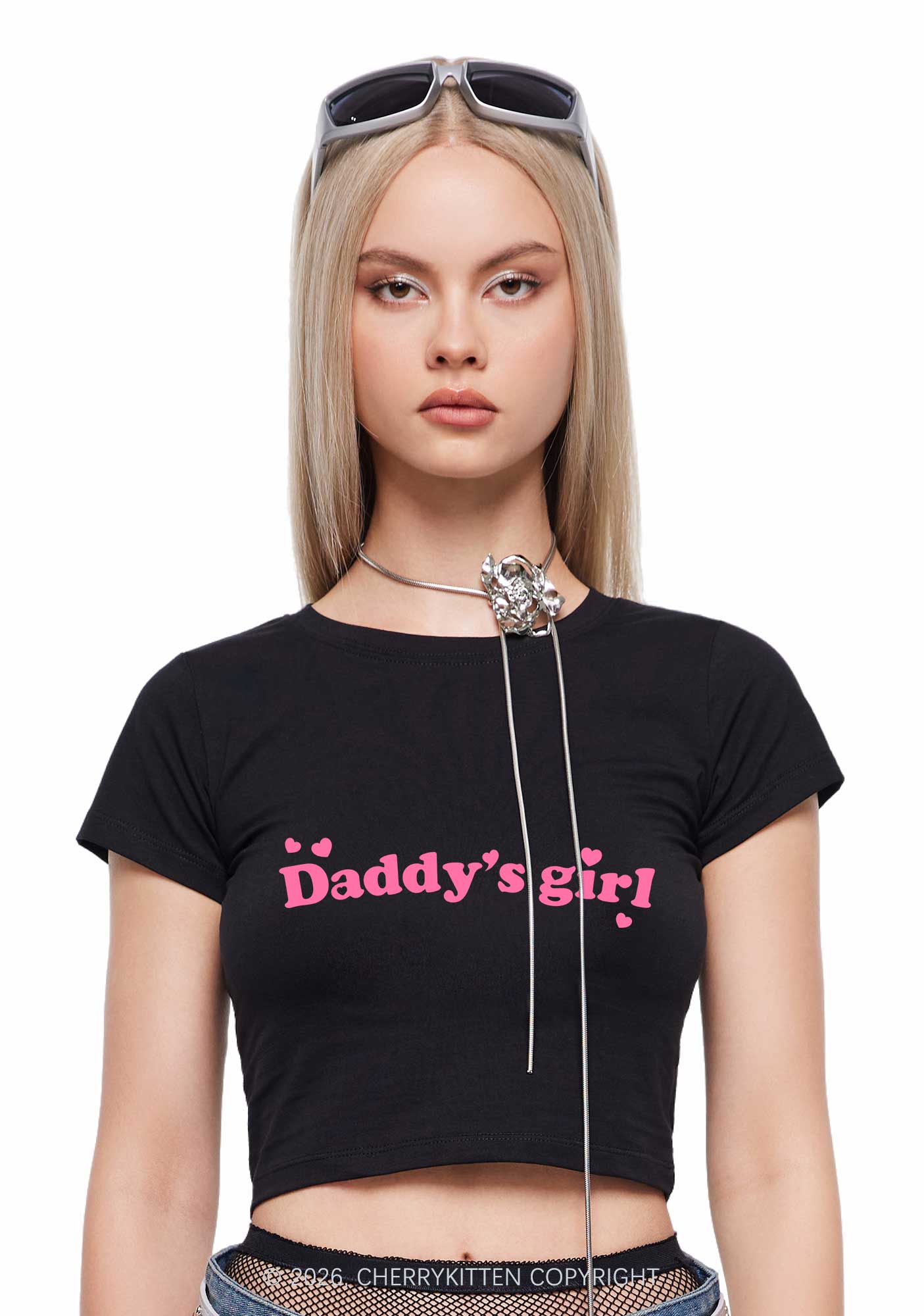 Daddys Girl Valentine's Day Y2K Baby Tee Cherrykitten