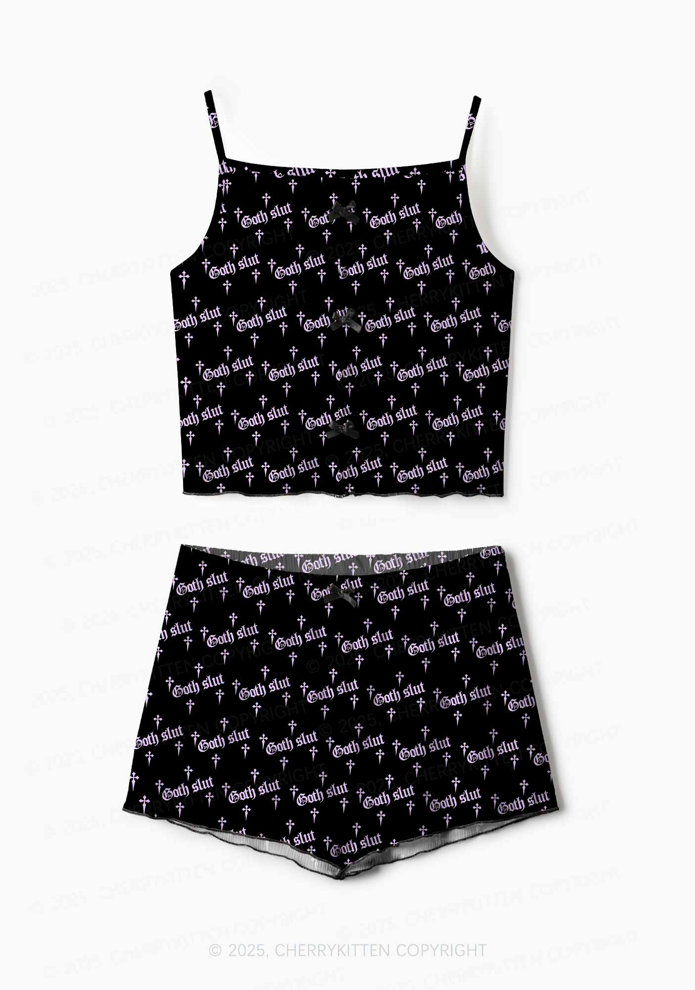 Halloween Pink Goth Slxt Y2K Print Cami Shorts Pajama Set Cherrykitten