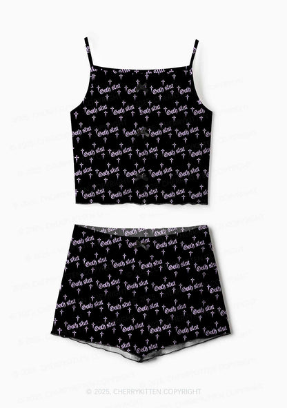 Halloween Pink Goth Slxt Y2K Print Cami Shorts Pajama Set Cherrykitten