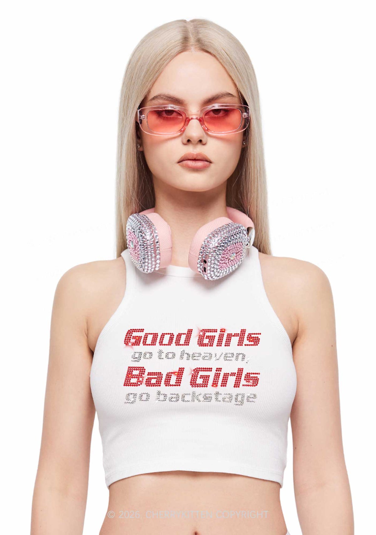 Rhinestone Bad Girls Go Backstage Y2K Crop Tank Top Cherrykitten