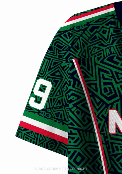 Custom Green Mexico Geometric Pattern Y2K Crop Sport Jersey Shirts Cherrykitten