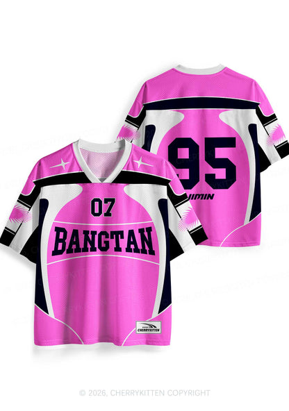 Hot Pink Korean Boys Y2K Sport Jersey Shirts Cherrykitten