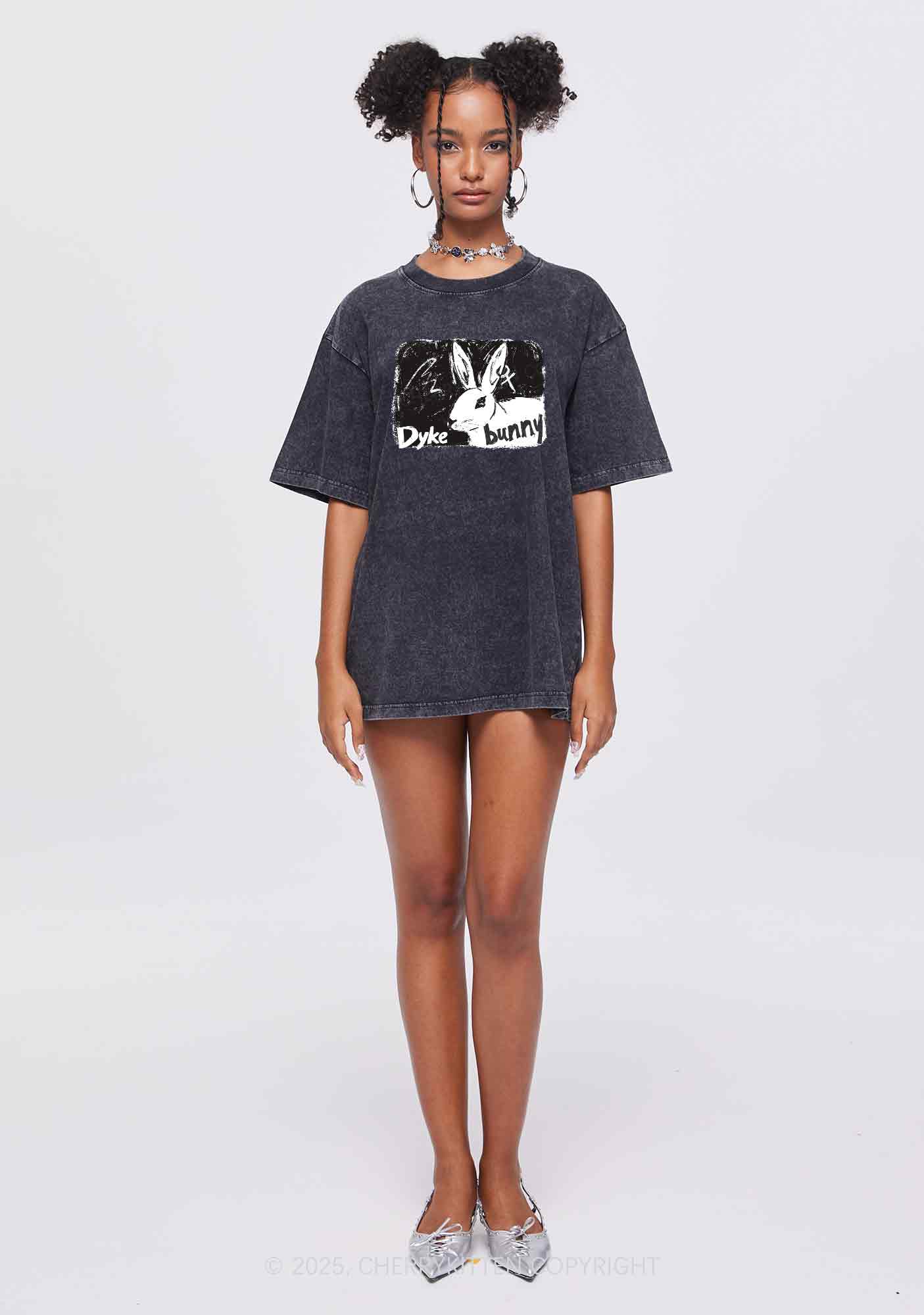 Dyke Bunny Y2K Shirts Washed Tee Cherrykitten
