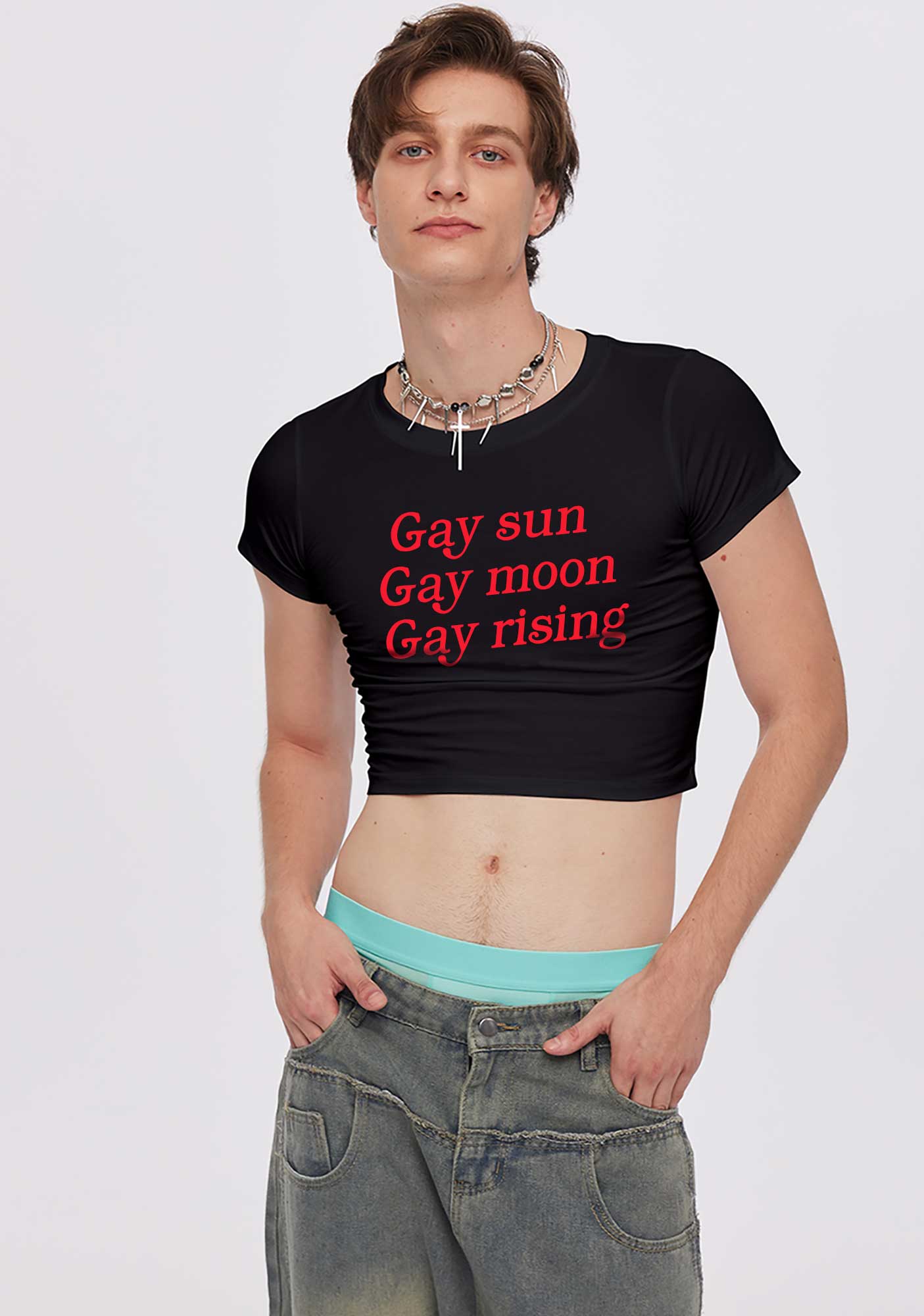 Gay Sun Moon Rising Pride Y2K Baby Tee Cherrykitten