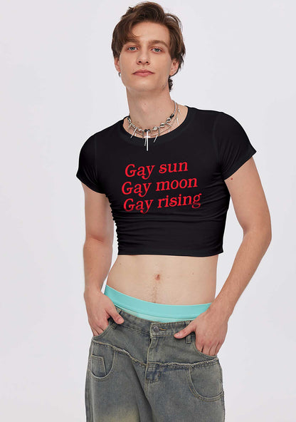 Gay Sun Moon Rising Pride Y2K Baby Tee Cherrykitten