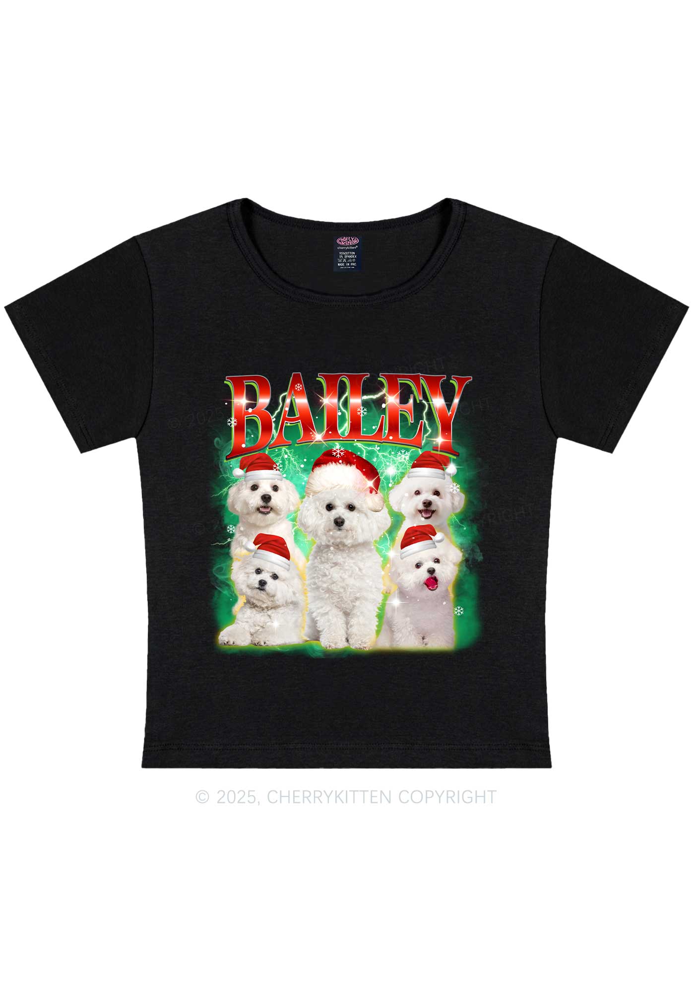 Custom Christmas Puppy Y2K Baby Tee Cherrykitten