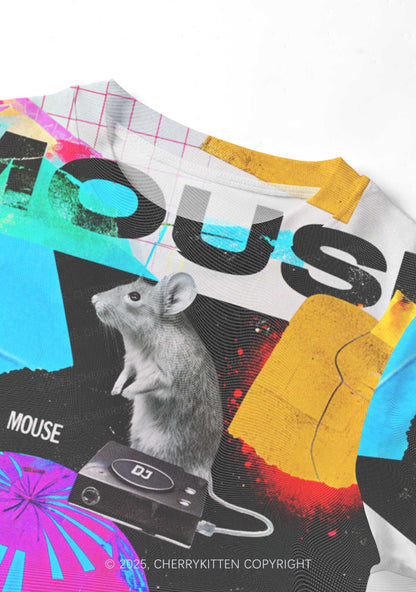 Neon DJ Mouse Y2K Mesh Crop Top Cherrykitten
