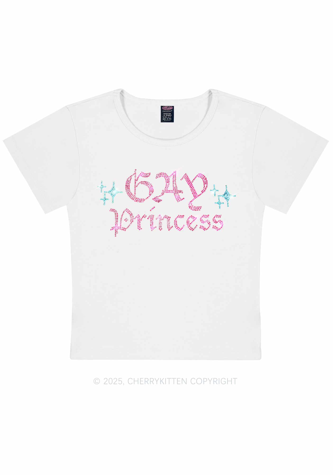 Rhinestone Gay Princess Y2K Baby Tee Cherrykitten