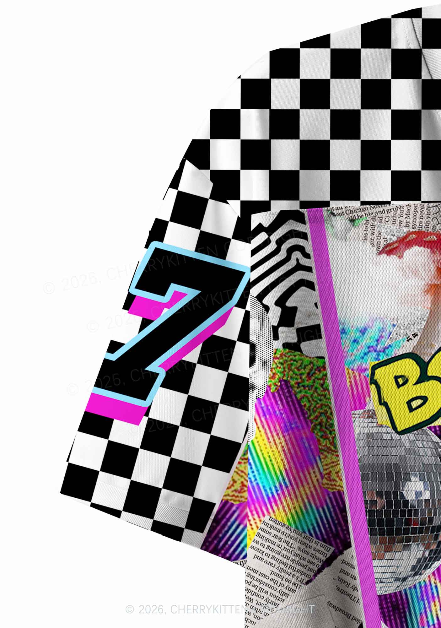 Bass And Drum Collage Y2K Crop Sport Jersey Shirts Cherrykitten
