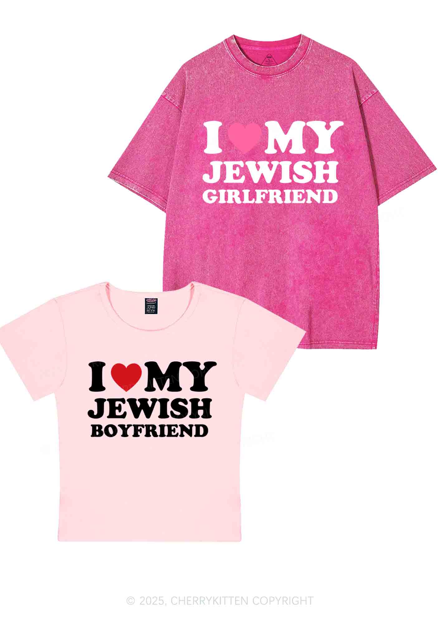 Custom I Love My Jewish GF BF Y2K Valentine's Day Couple Shirt Cherrykitten