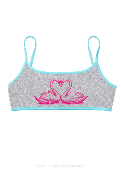 Pink Swans Heart Y2K Super Crop Cami Cherrykitten