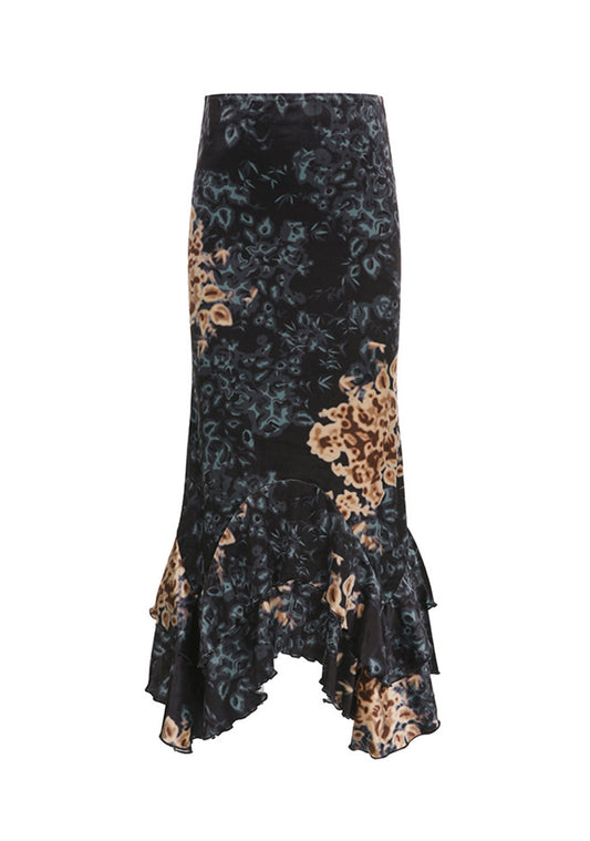Retro Leopard Print Low Waist Irregular Hem Casual Skirt