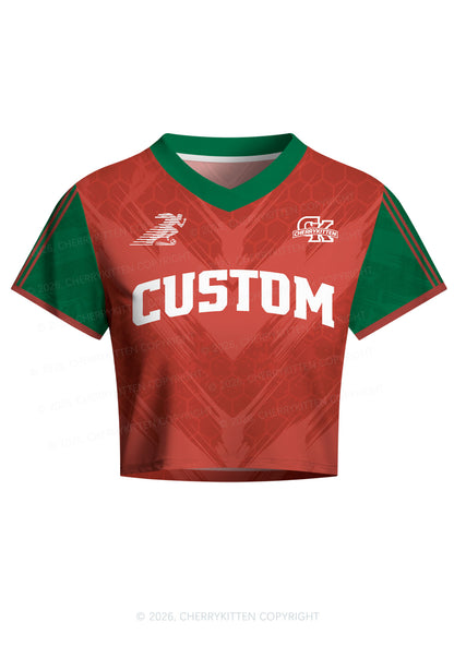 Custom Text Red Green Y2K Crop Football Jersey Shirts Cherrykitten
