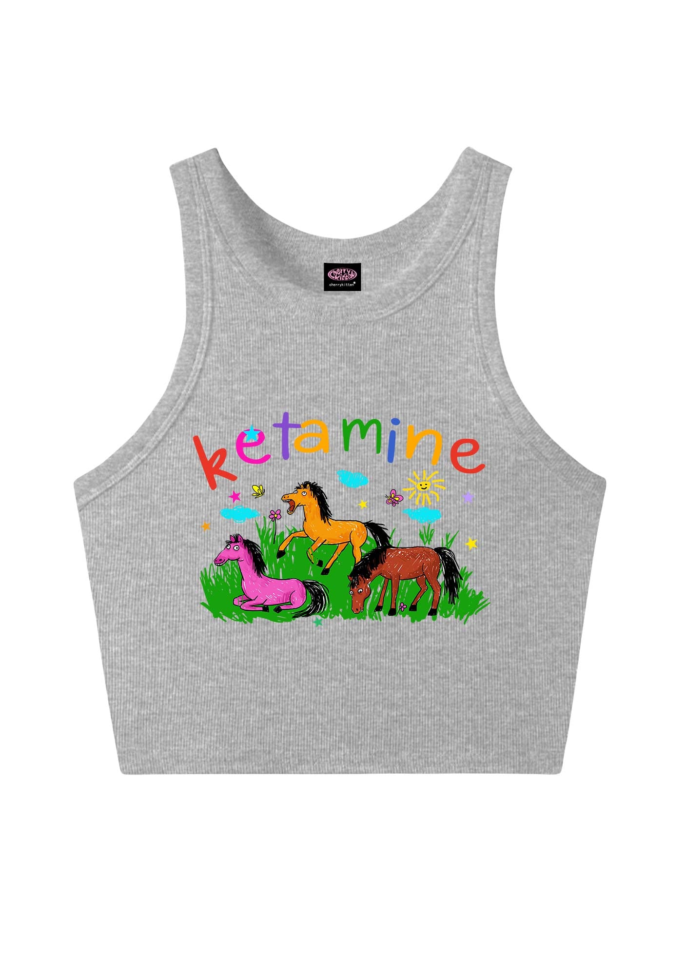 Rainbow K Pony Y2K Crop Tank Top Cherrykitten