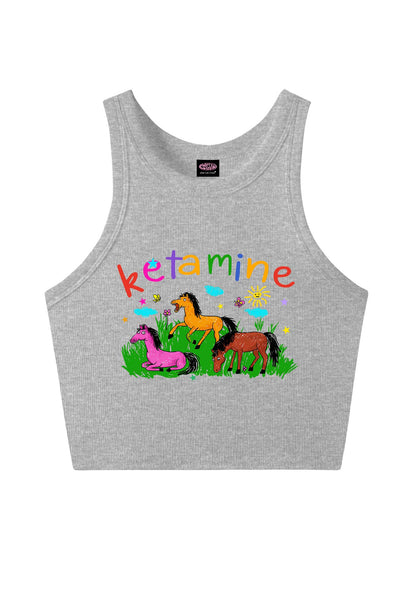Rainbow K Pony Y2K Crop Tank Top Cherrykitten