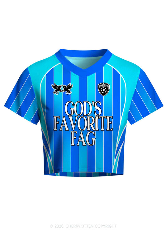 Blue Gods Favorite Fag Pride Y2K Crop Football Jersey Shirts Cherrykitten
