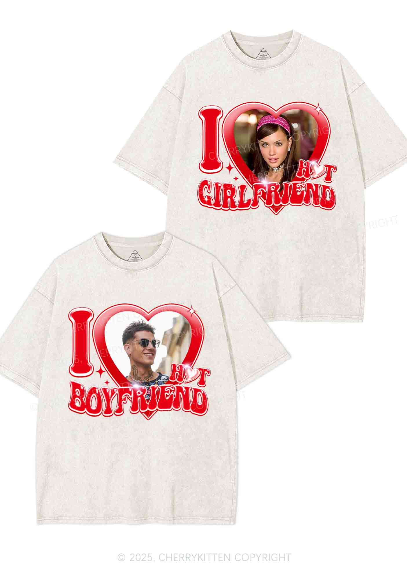 Custom I Love My Hot GF BF Y2K Valentine's Day Washed Tee Cherrykitten