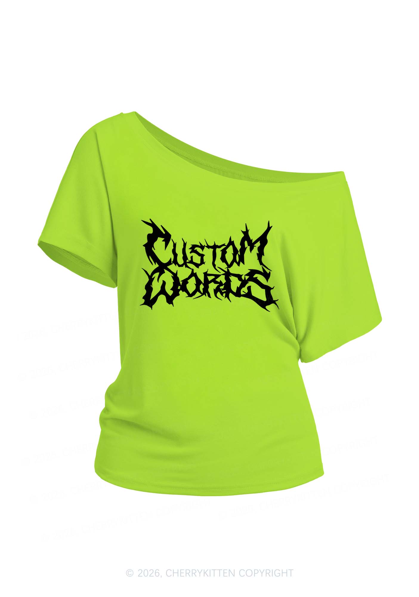 Custom Text Punk Font Y2K Off Shoulder Tee Cherrykitten