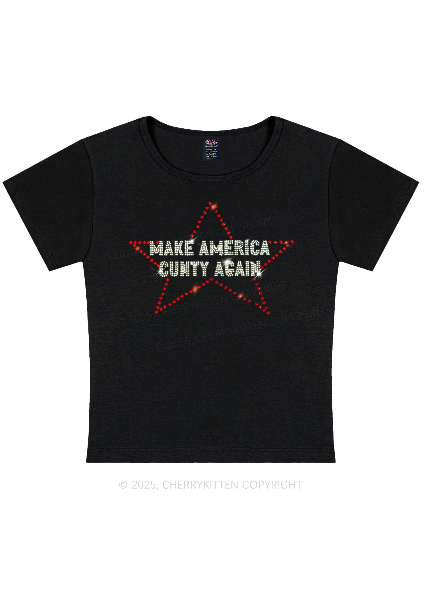 Curvy Rhinestone Make America Cxxty Again Y2K Baby Tee Cherrykitten