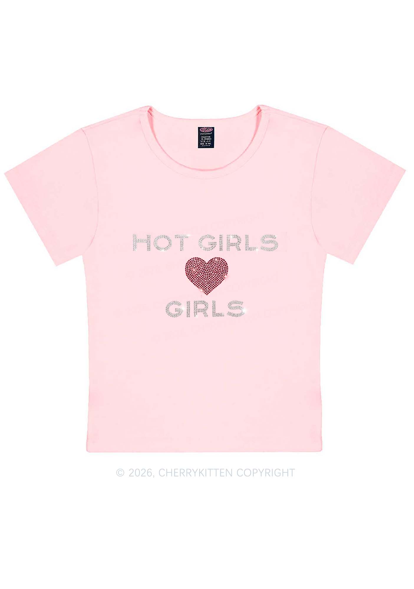 Rhinestone Hot Girls Love Girls Pride Y2K Baby Tee Cherrykitten