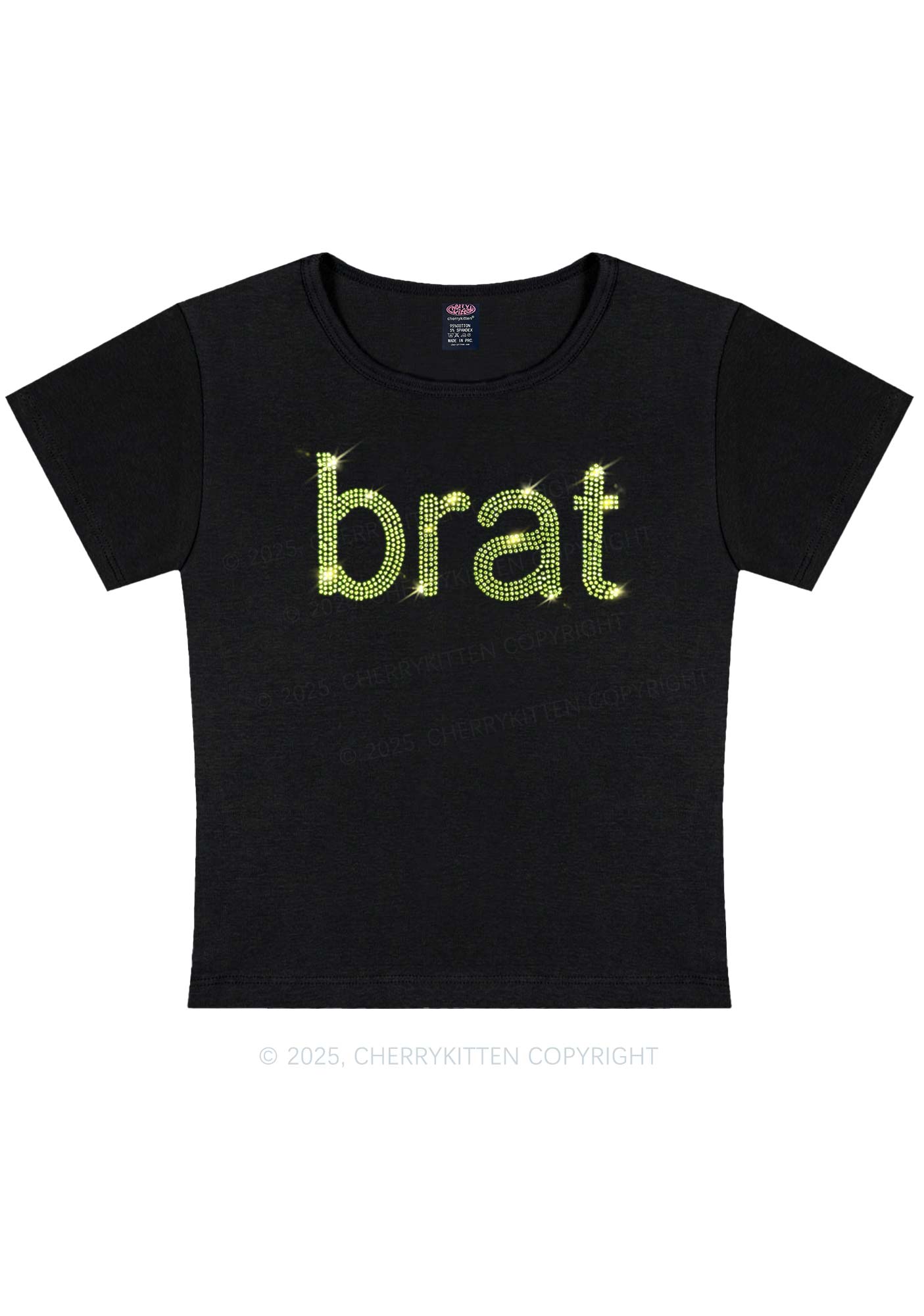 Rhinestone Green Brat Y2K Baby Tee Cherrykitten