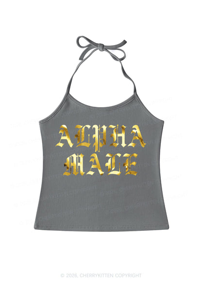 Alpha Male Silver Foil Printed Y2K Halter Neck Cami Cherrykitten
