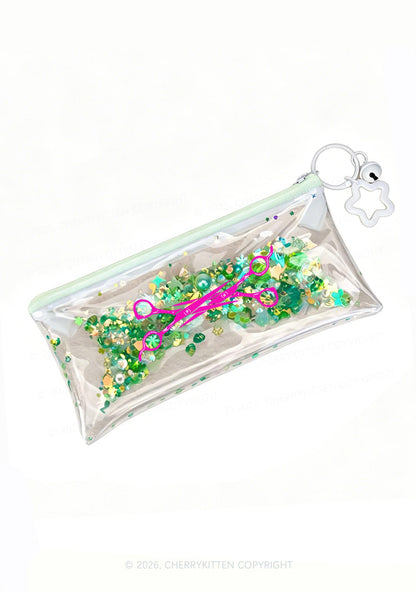 Pink Scissors Pride Y2K Quicksand Transparent Pencil Pouch Cherrykitten