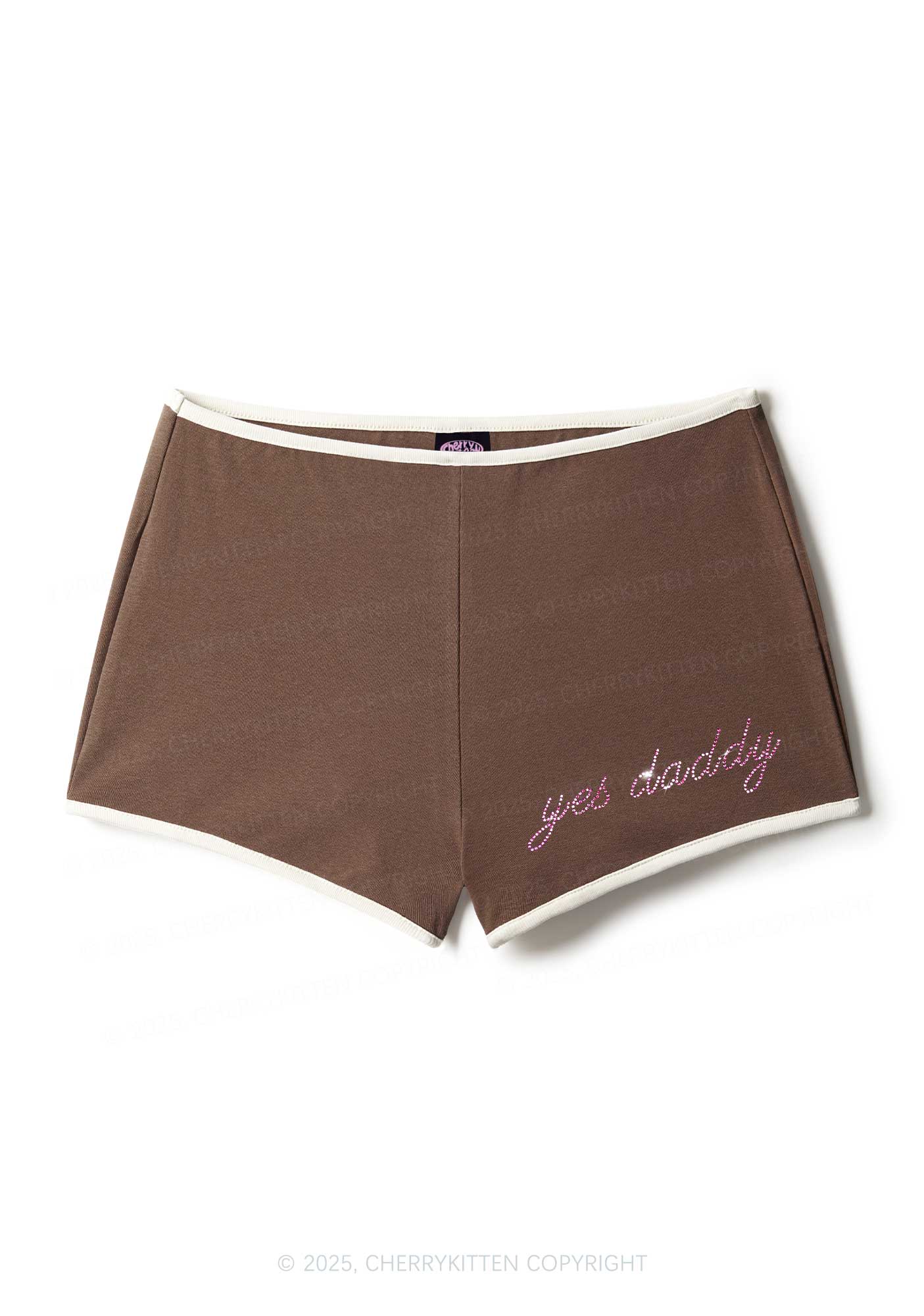 Rhinestone Pink Yes Daddy Y2K Booty Shorts Cherrykitten