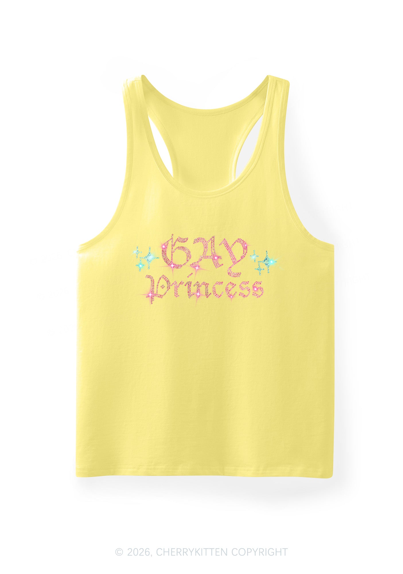 Rhinestone Gay Princess Pride Y2K Men Racerback Tank Top Cherrykitten
