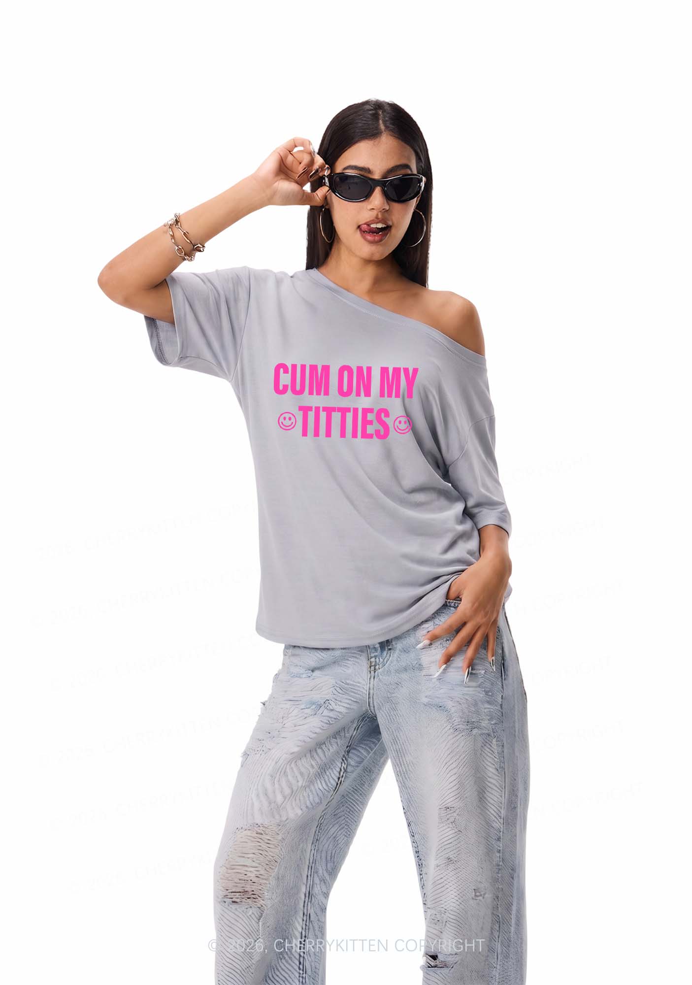 Cxm On My Txtties Y2K Off Shoulder Tee Cherrykitten