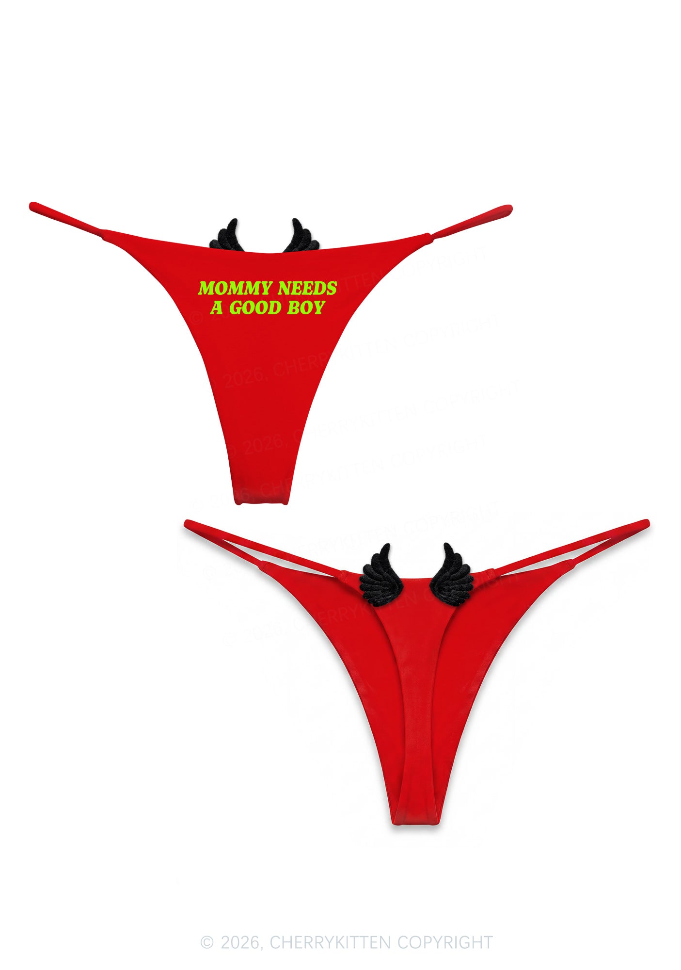 Mommy Needs A Good Boy Y2K Goth Angel Wings Bikini String Thong Cherrykitten