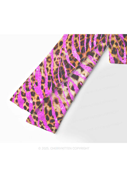 Sparkle Pink Leopard Y2K Mesh Long Sleeve Crop Top Cherrykitten