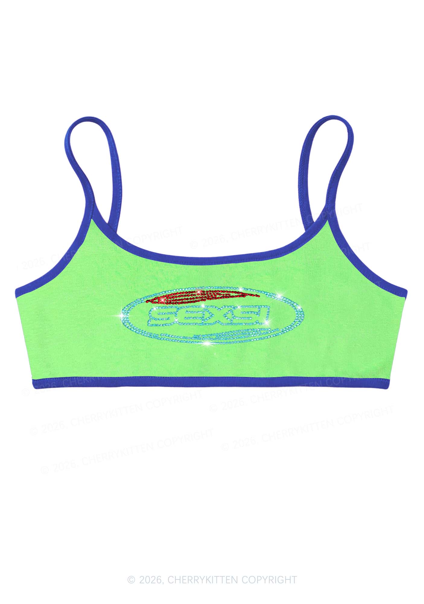Rhinestone Sexsi Slogan Y2K Super Crop Cami Cherrykitten