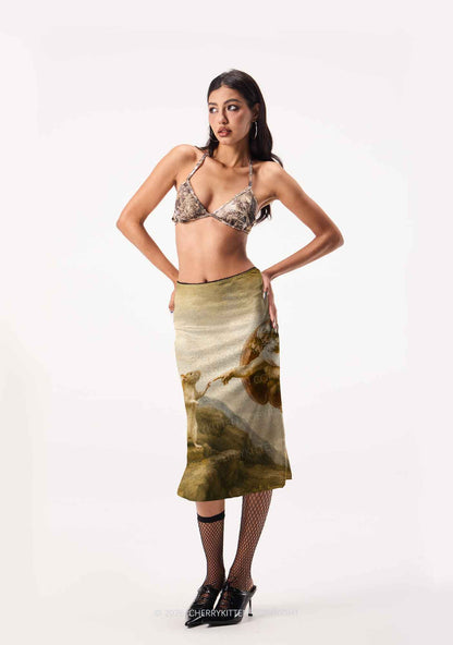 God Hand Touching Rat Y2K Print Midi Skirt Cherrykitten