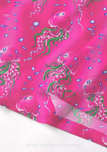 Hot Pink Jellyfish Bubble Y2K Mesh Crop Top Cherrykitten