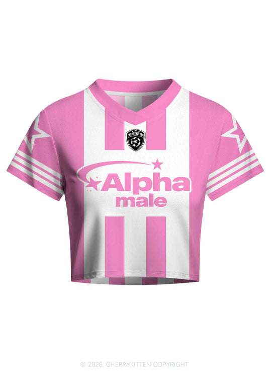Alpha Male Pink White Stripes Pride Y2K Crop Football Jersey Shirts Cherrykitten