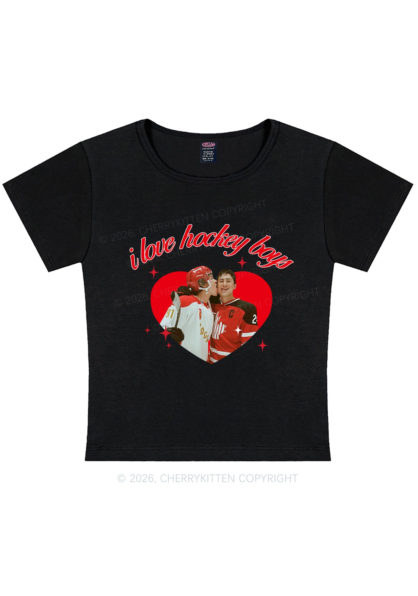 I Love Hockey Boys HR Y2K Baby Tee Cherrykitten
