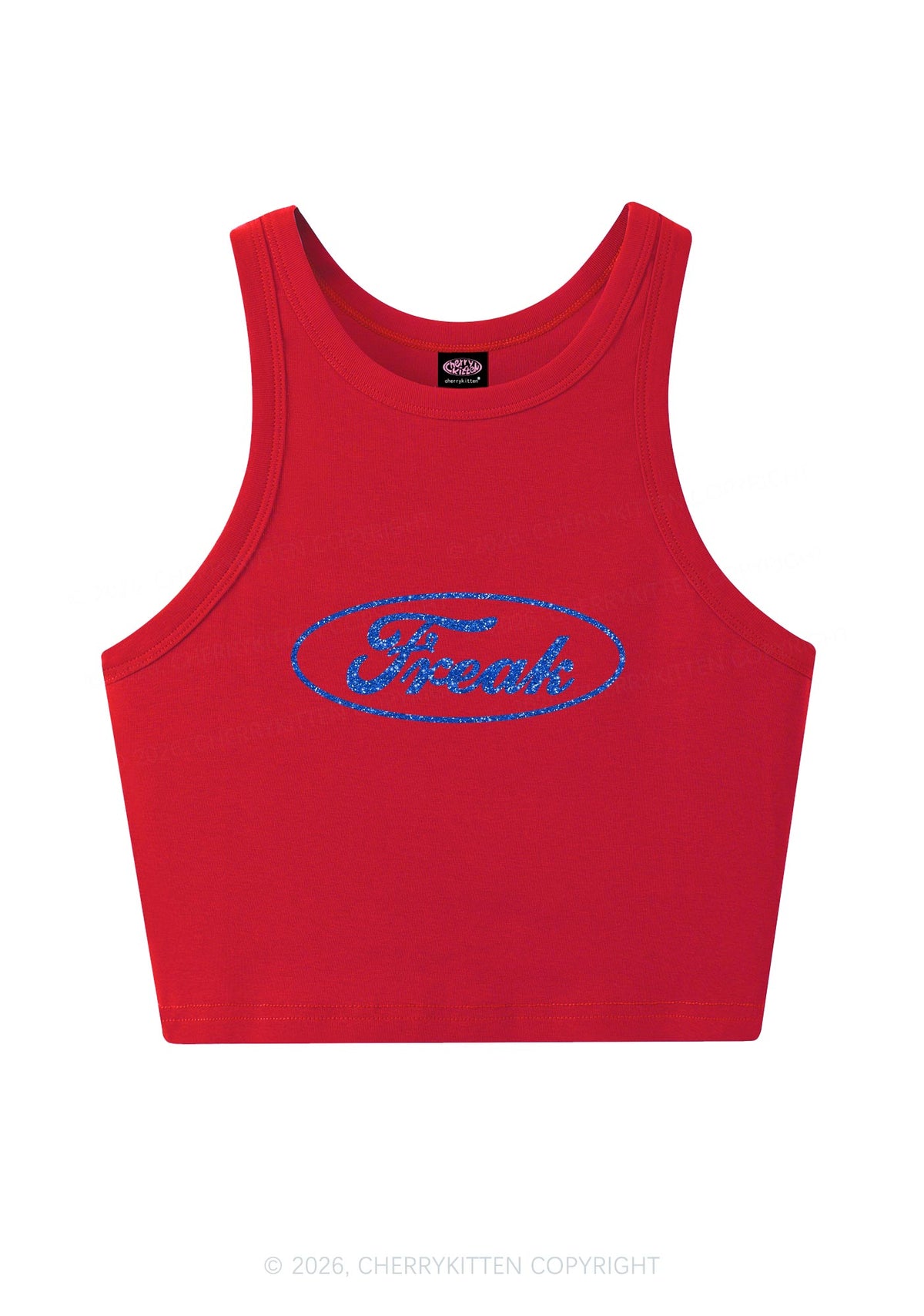 Glitter Oval Freak Y2K Crop Tank Top Cherrykitten