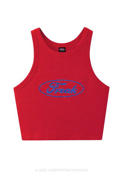 Glitter Oval Freak Y2K Crop Tank Top Cherrykitten