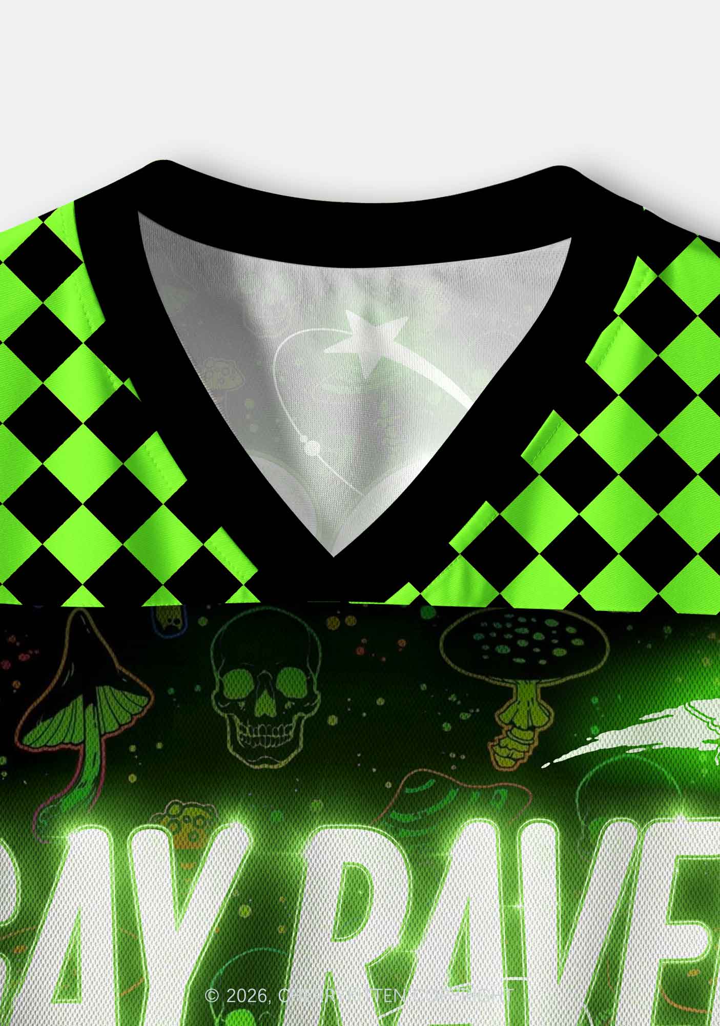 Neon Mushroom Skull Gay Raver Y2K Crop Sport Jersey Shirts Cherrykitten