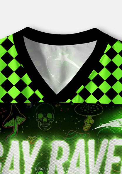 Neon Mushroom Skull Gay Raver Y2K Crop Sport Jersey Shirts Cherrykitten